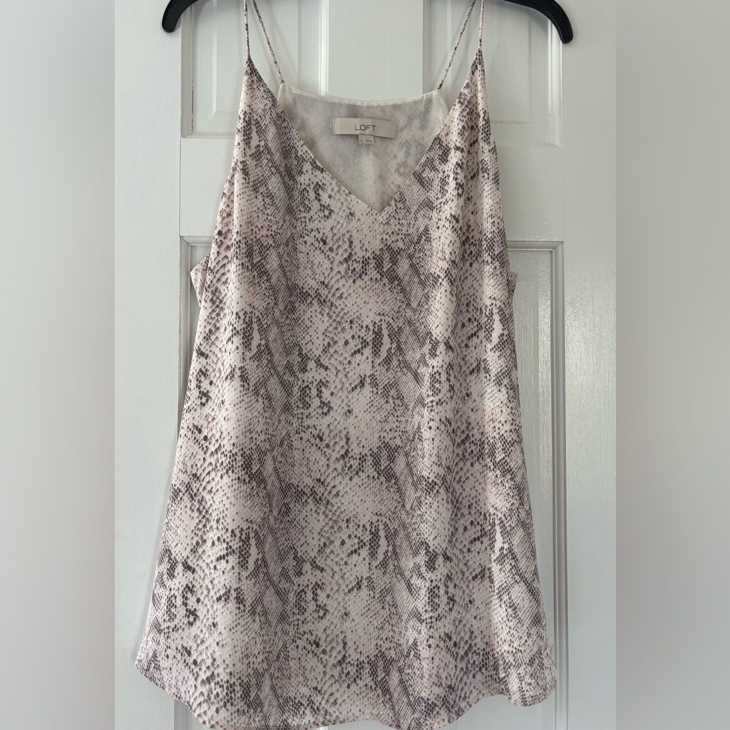 Loft Snake Print Spaghetti Strap V-Neck Tank - Taupe And Cream Xl